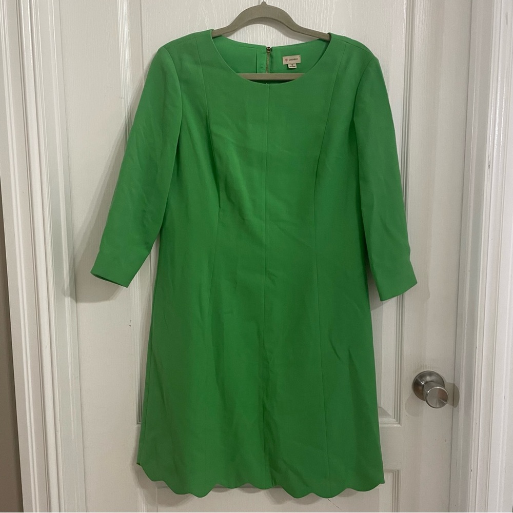 Daniel Cremieux Vibrant Green 3/4 Length Sleeve A-line Boat Neck Dress Size 10